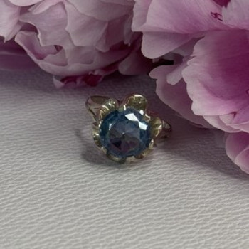 925 Sterling Silver Aquamarine Flower Ring Size 6