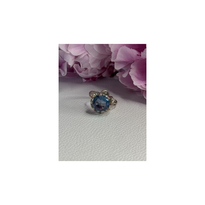 925 Sterling Silver Aquamarine Flower Ring Size 6
