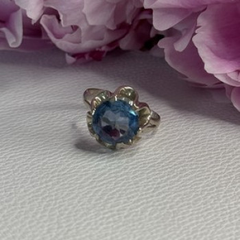 925 Sterling Silver Aquamarine Flower Ring Size 6