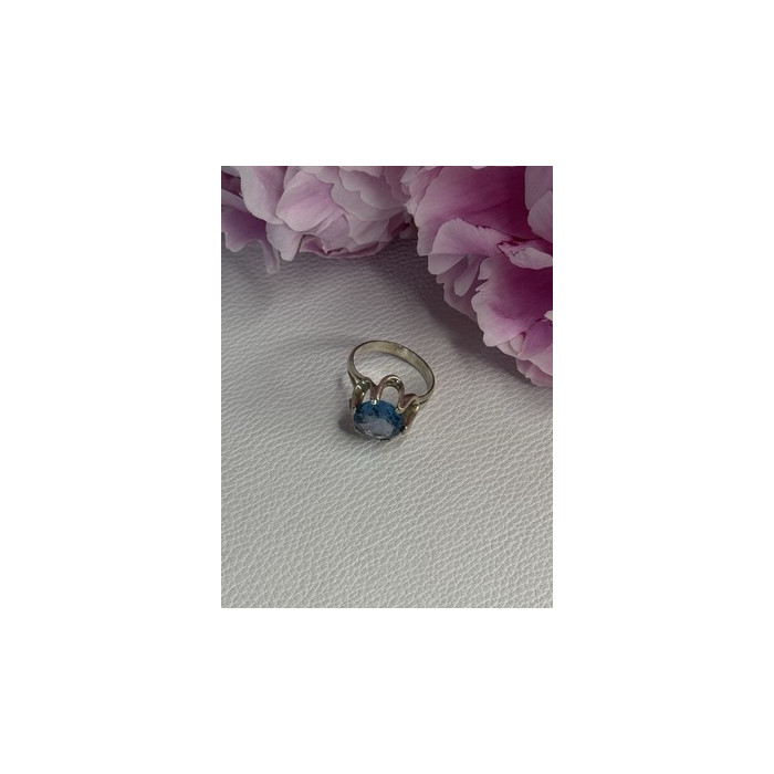 925 Sterling Silver Aquamarine Flower Ring Size 6