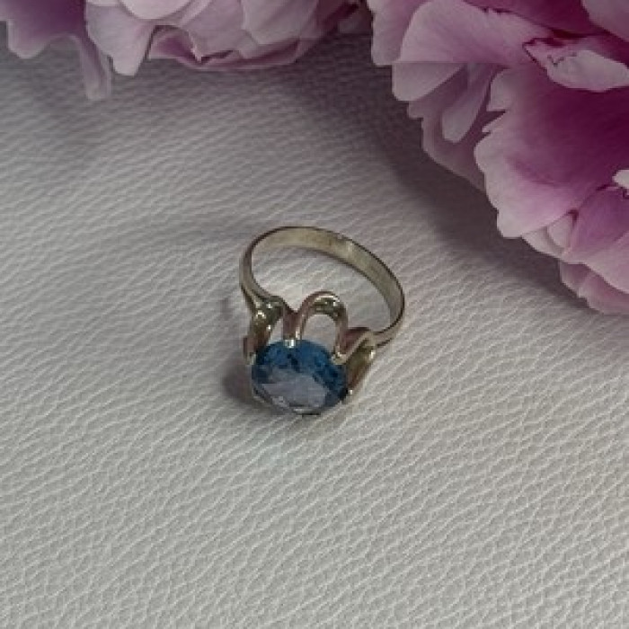925 Sterling Silver Aquamarine Flower Ring Size 6