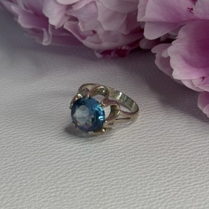 925 Sterling Silver Aquamarine Flower Ring Size 6