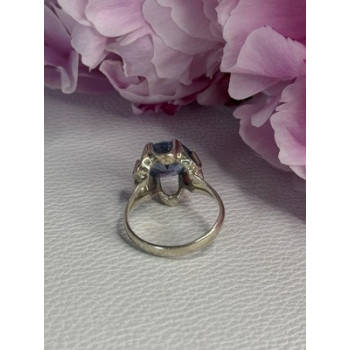 925 Sterling Silver Aquamarine Flower Ring Size 6