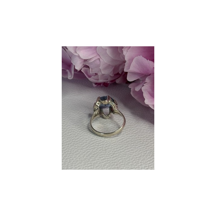 925 Sterling Silver Aquamarine Flower Ring Size 6