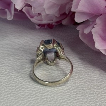 925 Sterling Silver Aquamarine Flower Ring Size 6