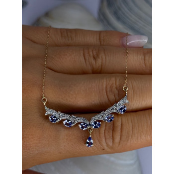 VJL 10K Yellow Gold Tanzanite & Diamond Necklace Length 18 inch