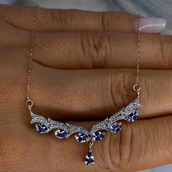 VJL 10K Yellow Gold Tanzanite & Diamond Necklace Length 18 inch