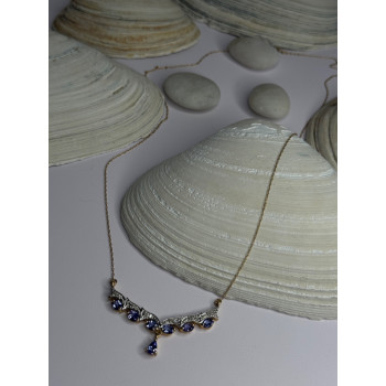 VJL 10K Yellow Gold Tanzanite & Diamond Necklace Length 18 inch