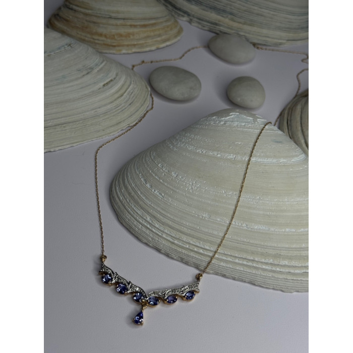VJL 10K Yellow Gold Tanzanite & Diamond Necklace Length 18 inch