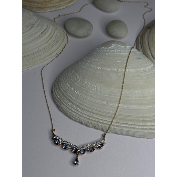 VJL 10K Yellow Gold Tanzanite & Diamond Necklace Length 18 inch