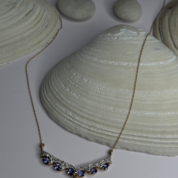 VJL 10K Yellow Gold Tanzanite & Diamond Necklace Length 18 inch