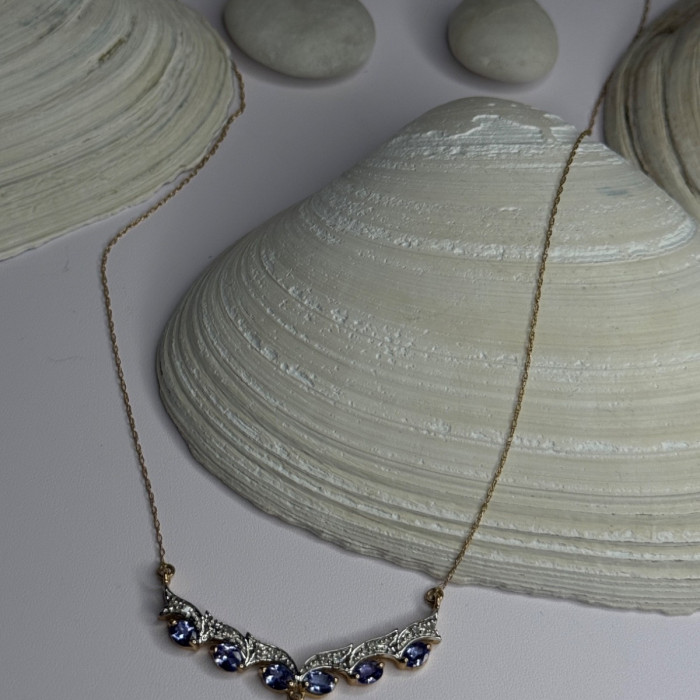 VJL 10K Yellow Gold Tanzanite & Diamond Necklace Length 18 inch