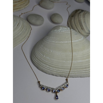VJL 10K Yellow Gold Tanzanite & Diamond Necklace Length 18 inch