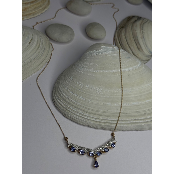 VJL 10K Yellow Gold Tanzanite & Diamond Necklace Length 18 inch