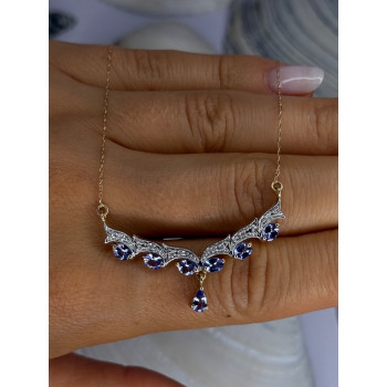 VJL 10K Yellow Gold Tanzanite & Diamond Necklace Length 18 inch