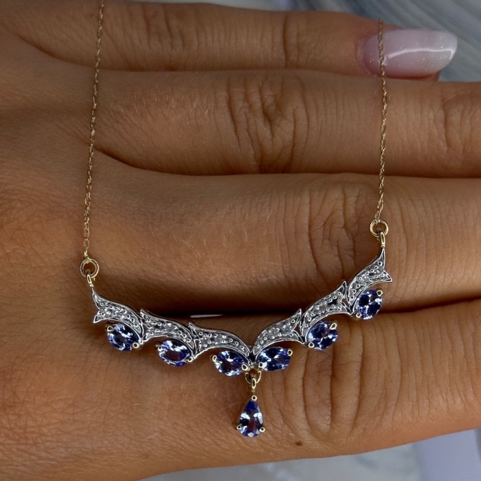 VJL 10K Yellow Gold Tanzanite & Diamond Necklace Length 18 inch