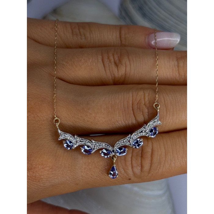 VJL 10K Yellow Gold Tanzanite & Diamond Necklace Length 18 inch