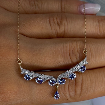 VJL 10K Yellow Gold Tanzanite & Diamond Necklace Length 18 inch