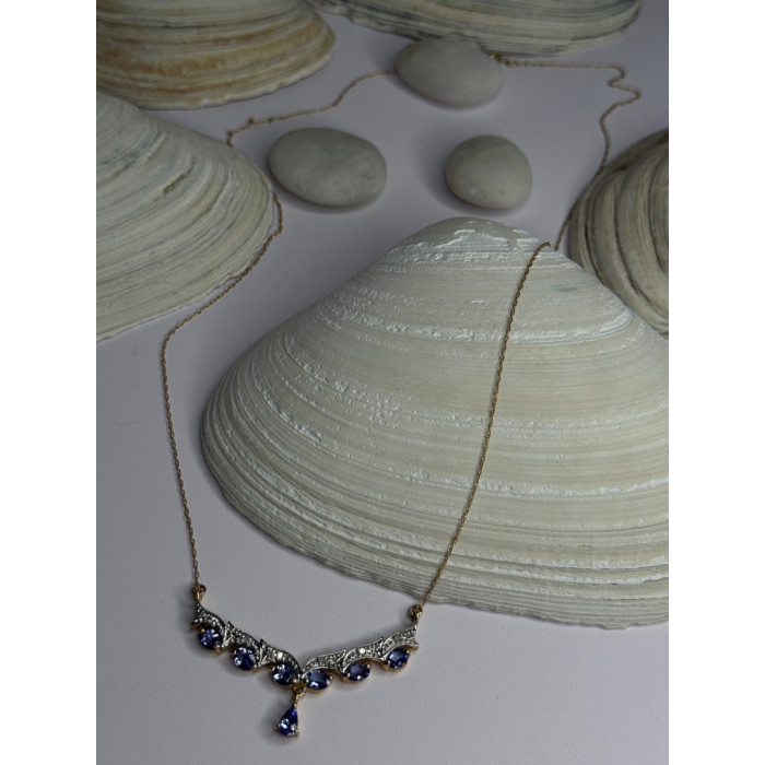 VJL 10K Yellow Gold Tanzanite & Diamond Necklace Length 18 inch