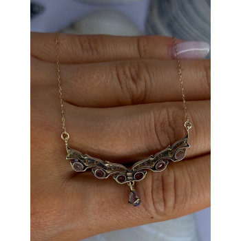 VJL 10K Yellow Gold Tanzanite & Diamond Necklace Length 18 inch