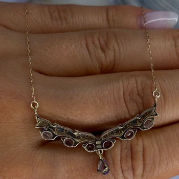 VJL 10K Yellow Gold Tanzanite & Diamond Necklace Length 18 inch