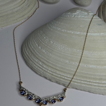 VJL 10K Yellow Gold Tanzanite & Diamond Necklace Length 18 inch