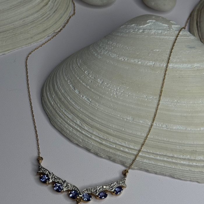 VJL 10K Yellow Gold Tanzanite & Diamond Necklace Length 18 inch