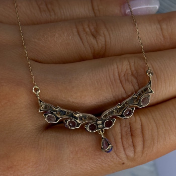 VJL 10K Yellow Gold Tanzanite & Diamond Necklace Length 18 inch