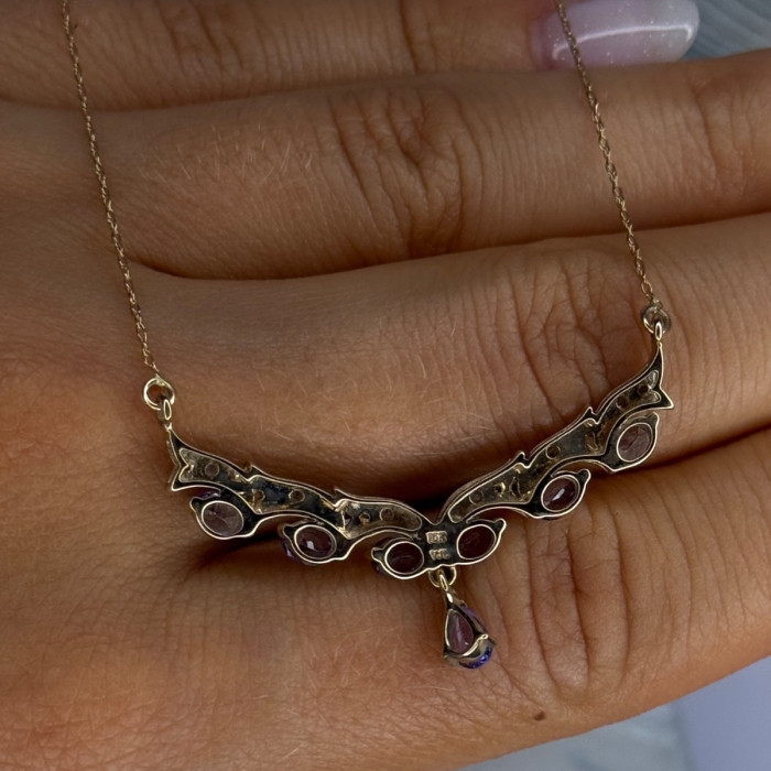 VJL 10K Yellow Gold Tanzanite & Diamond Necklace Length 18 inch