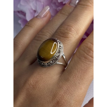 Vintage 925 Sterling Silver Tiger Eye Ring Size 9