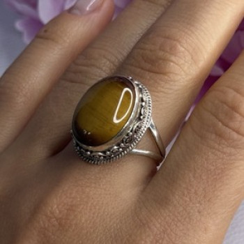 Vintage 925 Sterling Silver Tiger Eye Ring Size 9