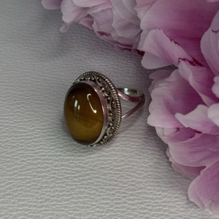 Vintage 925 Sterling Silver Tiger Eye Ring Size 9