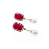 VINTAGE 925 STERLING SILVER RUBY & PEARLS STUD EARRINGS