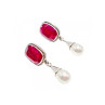VINTAGE 925 STERLING SILVER RUBY & PEARLS STUD EARRINGS