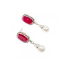 VINTAGE 925 STERLING SILVER RUBY & PEARLS STUD EARRINGS