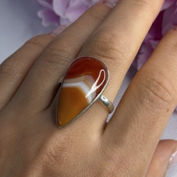 925 Sterling Silver Agate Ring Size 7.5