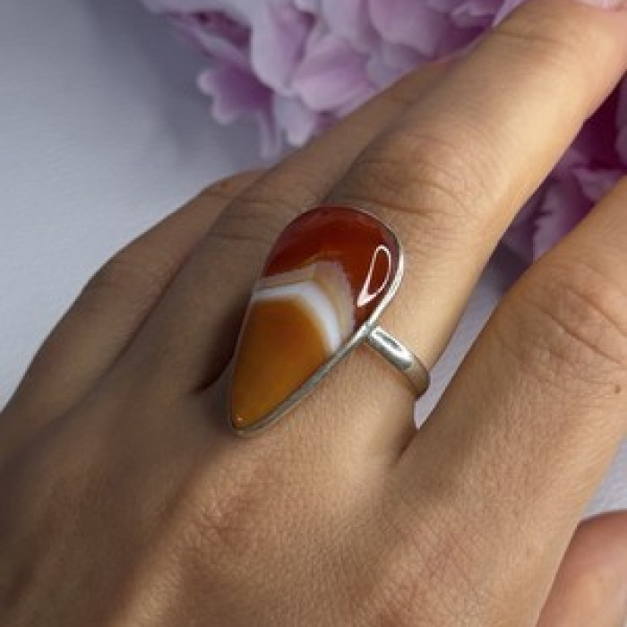 925 Sterling Silver Agate Ring Size 7.5