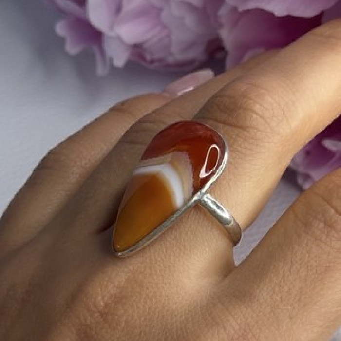 925 Sterling Silver Agate Ring Size 7.5