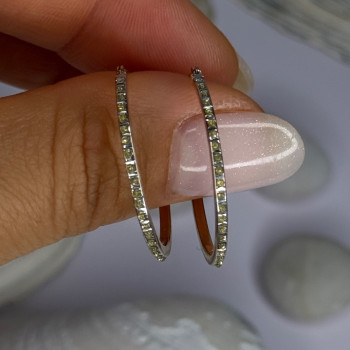 14K Yellow Gold Peridot Earrings Hoops Length 1 Inch
