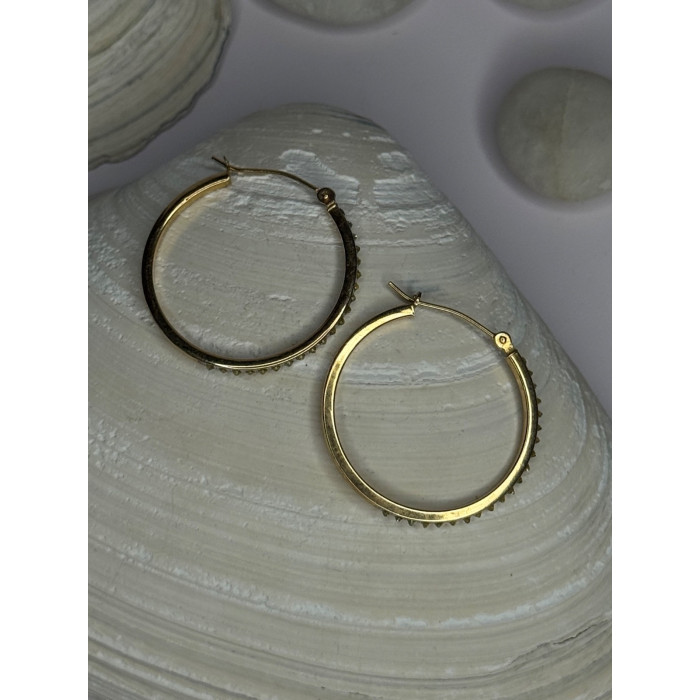 14K Yellow Gold Peridot Earrings Hoops Length 1 inch