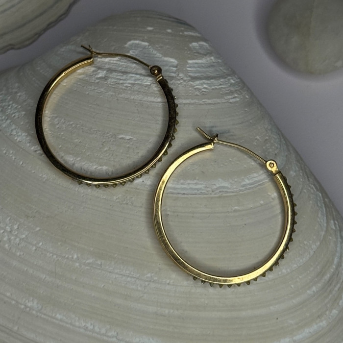 14K Yellow Gold Peridot Earrings Hoops Length 1 Inch