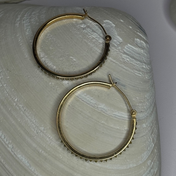 14K Yellow Gold Peridot Earrings Hoops Length 1 Inch