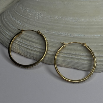 14K Yellow Gold Peridot Earrings Hoops Length 1 Inch