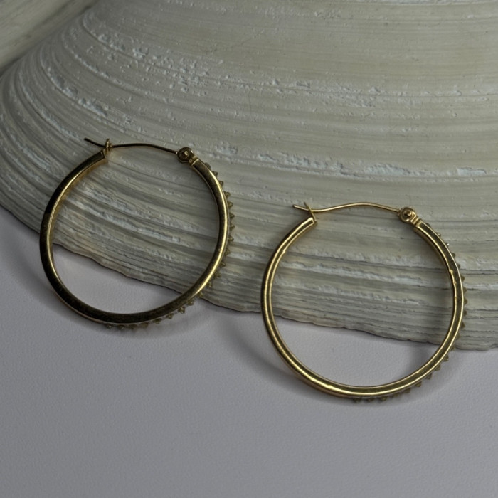 14K Yellow Gold Peridot Earrings Hoops Length 1 Inch