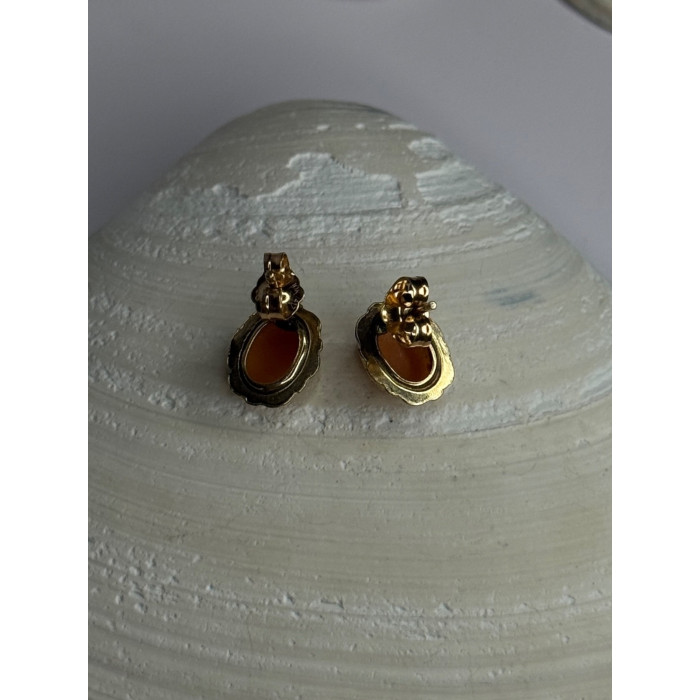 10K Yellow Gold Cameo Stud Earrings Length 0.40 inch