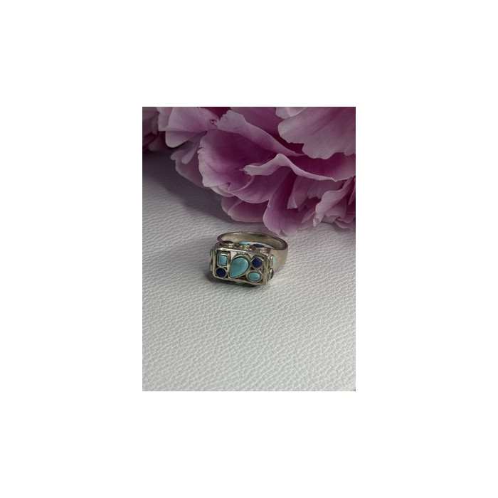 925 Sterling Silver Turquoise & Sodalite Ring Size 7.5