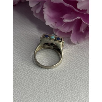 925 Sterling Silver Turquoise & Sodalite Ring Size 7.5