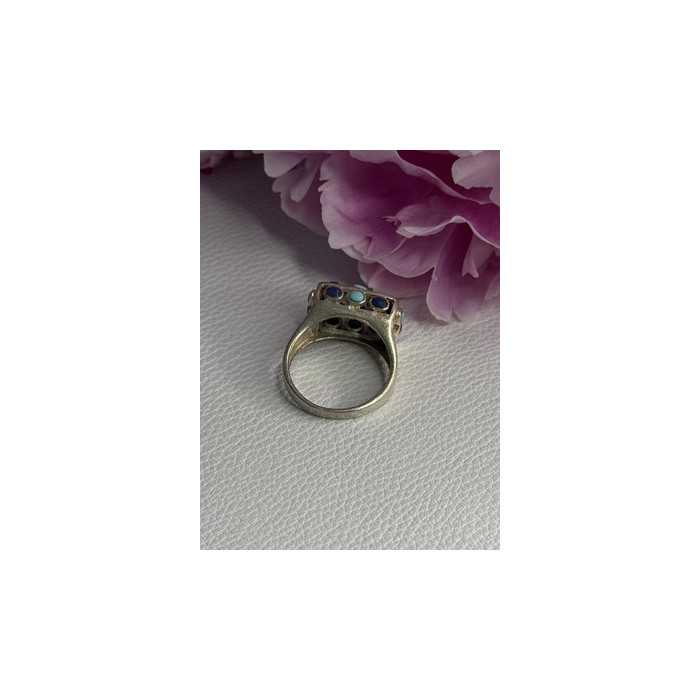 925 Sterling Silver Turquoise & Sodalite Ring Size 7.5