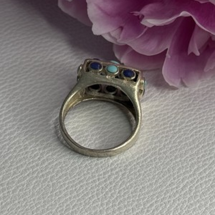 925 Sterling Silver Turquoise & Sodalite Ring Size 7.5