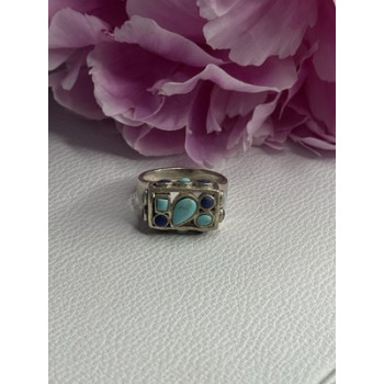 925 Sterling Silver Turquoise & Sodalite Ring Size 7.5